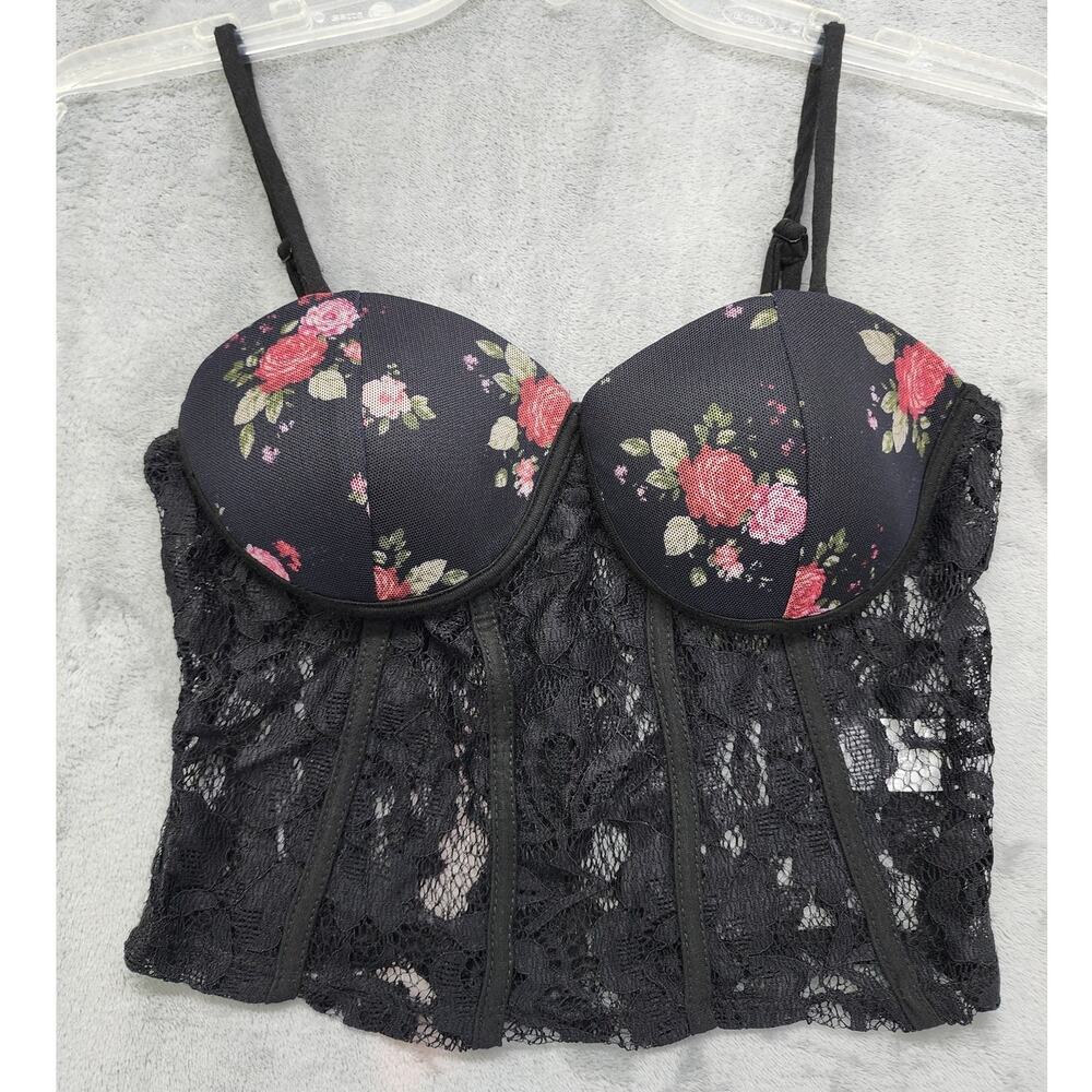 Willow Young Contemporary Lace Corset Top Size M Floral Padded‎ Cups Back Zip